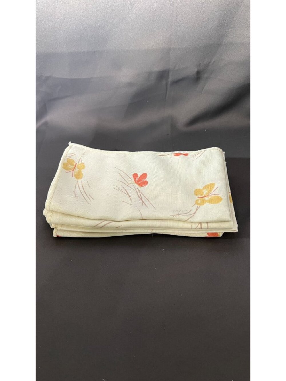 Set Of 4 Vintage Square Floral Cloth Napkins Beige Red Yellow